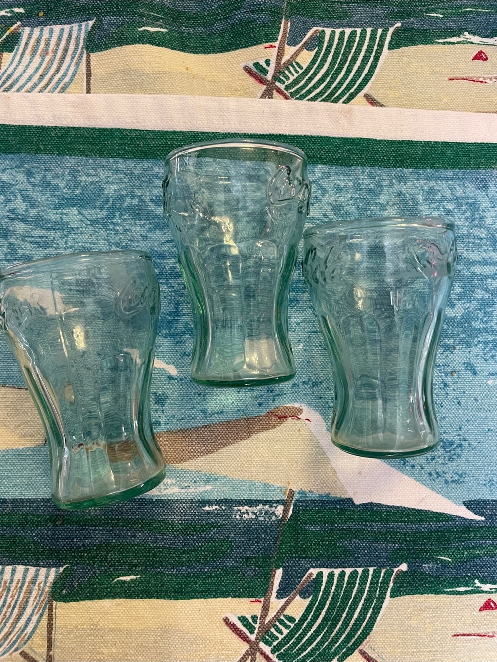 Coca Cola Light Green Embossed Glass Tumblers - Set of 3